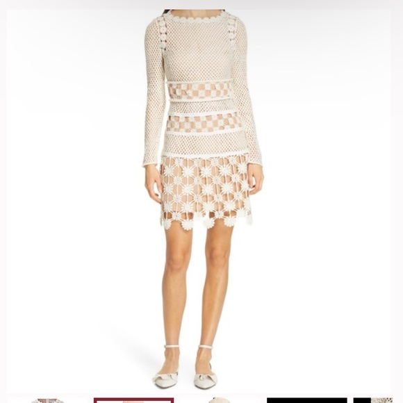 SELF-PORTRAIT Crochet Long Sleeve Mini Dress - Picture 1 of 5